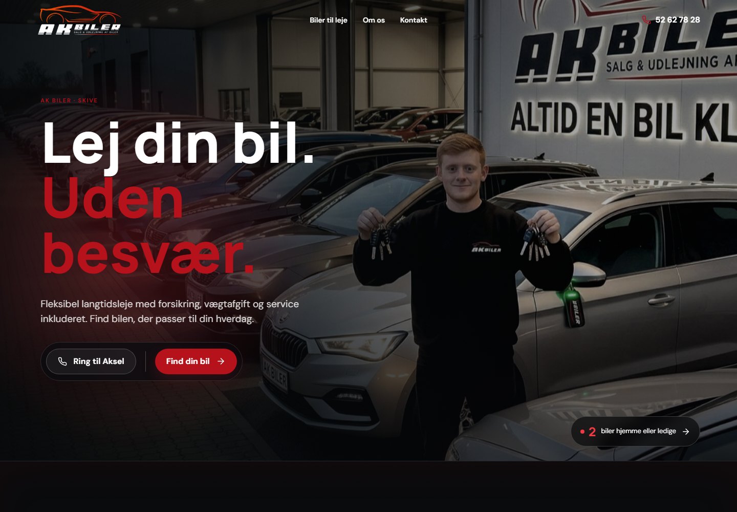 Skærmbillede af hjemmesiden for AK Biler
